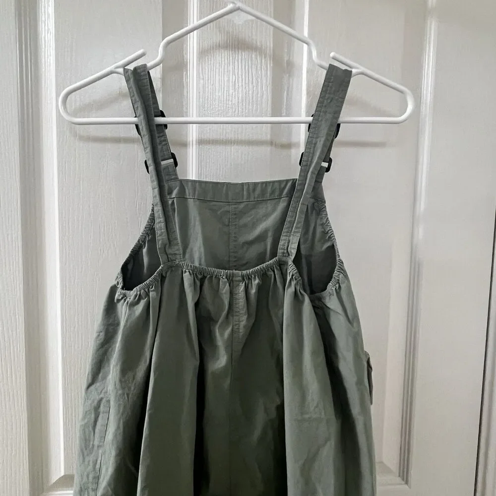 Zara Girls Green Technical Parachute Pocket Pinafore Overall Dress Size 11-12